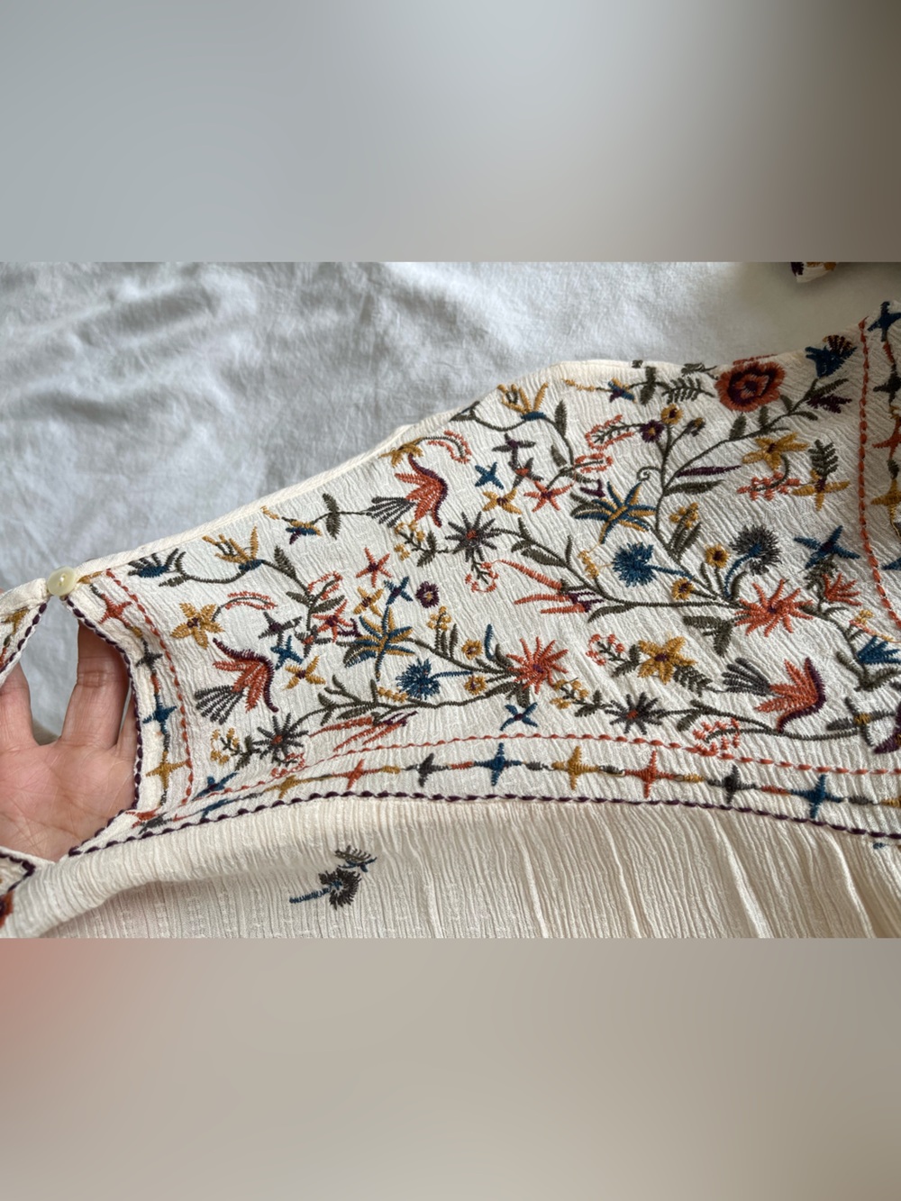 DEX Embroidered Boho Peasant Blouse Cream Floral Size M Prairie Fairycore 70’s - Picture 13 of 16